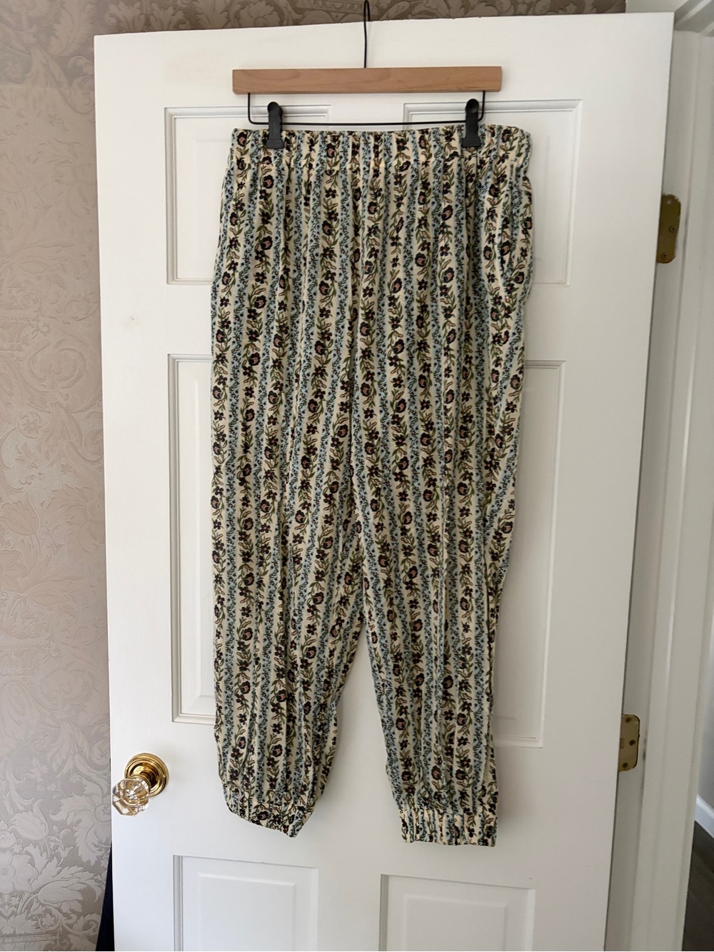 Light Floral Stripe Elastic Waist Pants Tory Burch Xl beach joggers